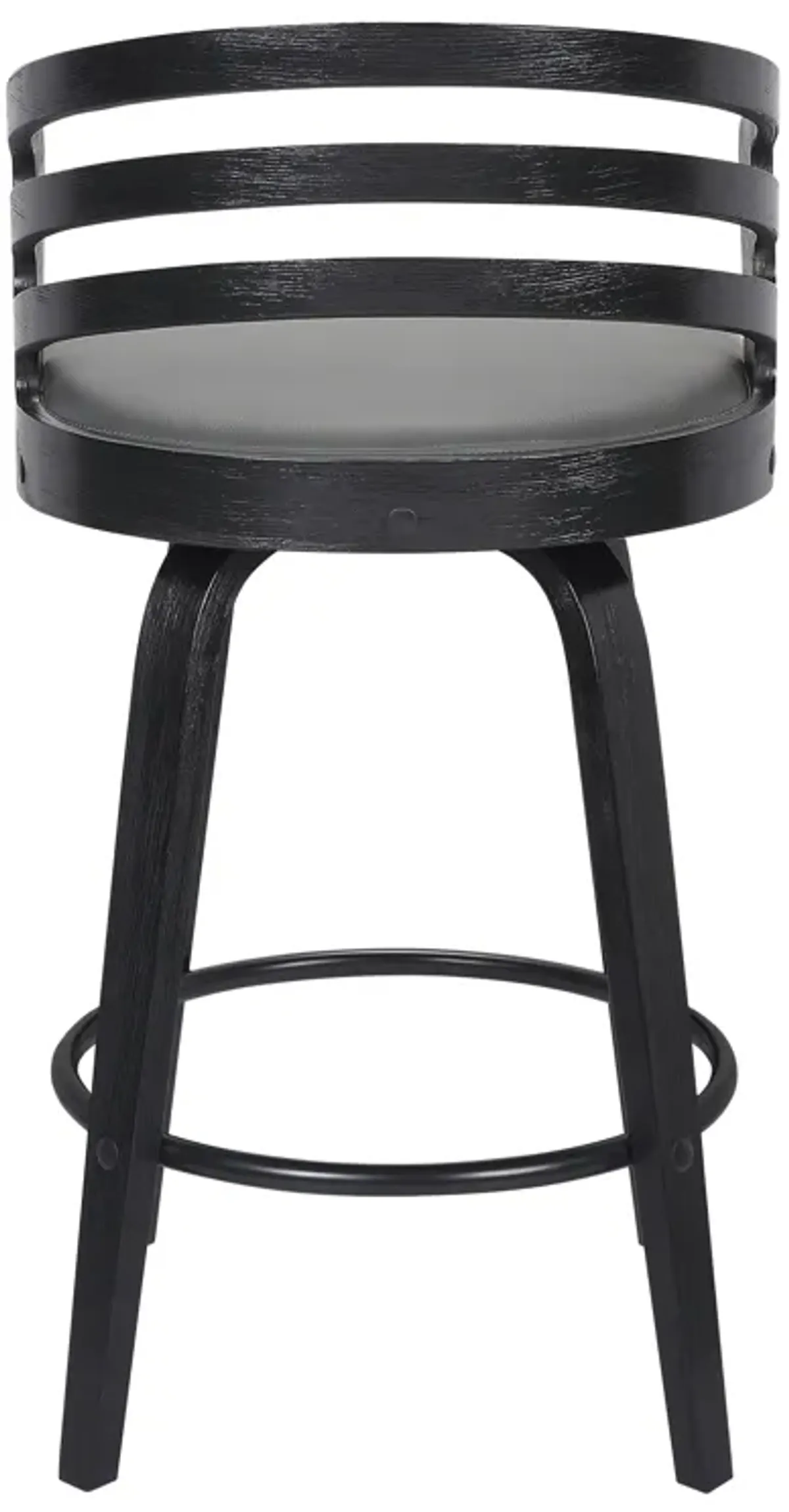 Jayden 26" Counter Height Swivel Grey Faux Leather and Black Wood Bar Stool