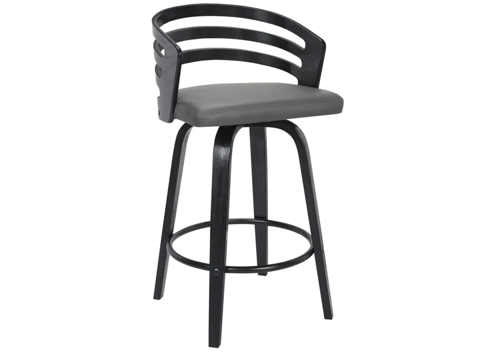 Jayden 26" Counter Height Swivel Grey Faux Leather and Black Wood Bar Stool