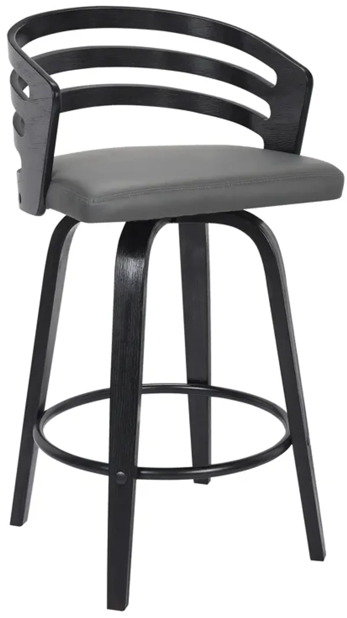 Jayden 26" Counter Height Swivel Grey Faux Leather and Black Wood Bar Stool