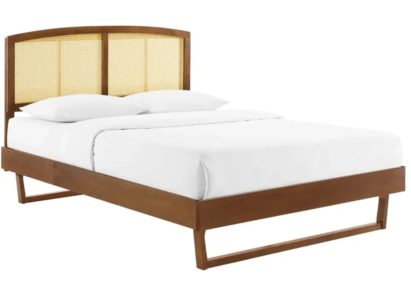 Sierra Cane and Wood Full Platform Bed With Angular Legs