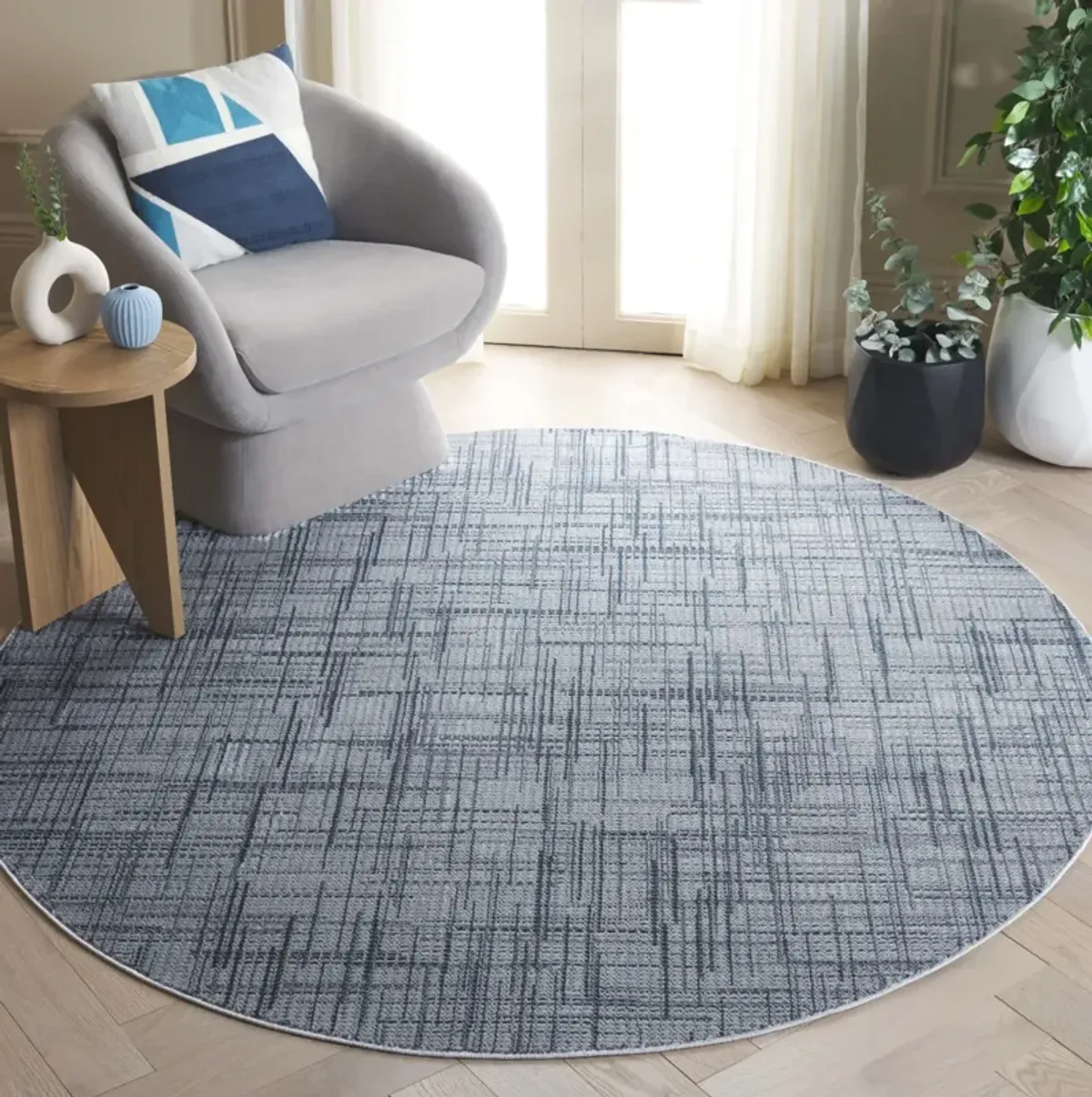 MILA 228 BLUE  6'-7' x 6'-7' Round Round Rug