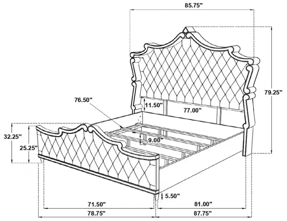 Antonella 5-Piece Eastern King Upholstered Tufted Bedroom Set Ivory and Camel