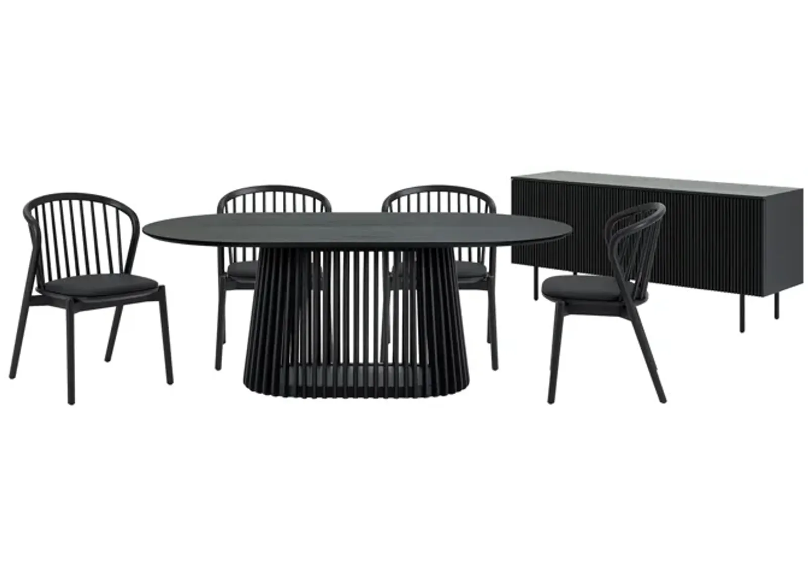 Pasadena Echo 6 Piece Oval Dining Set with Buffet in Black Oak Finish with Black Faux Leather