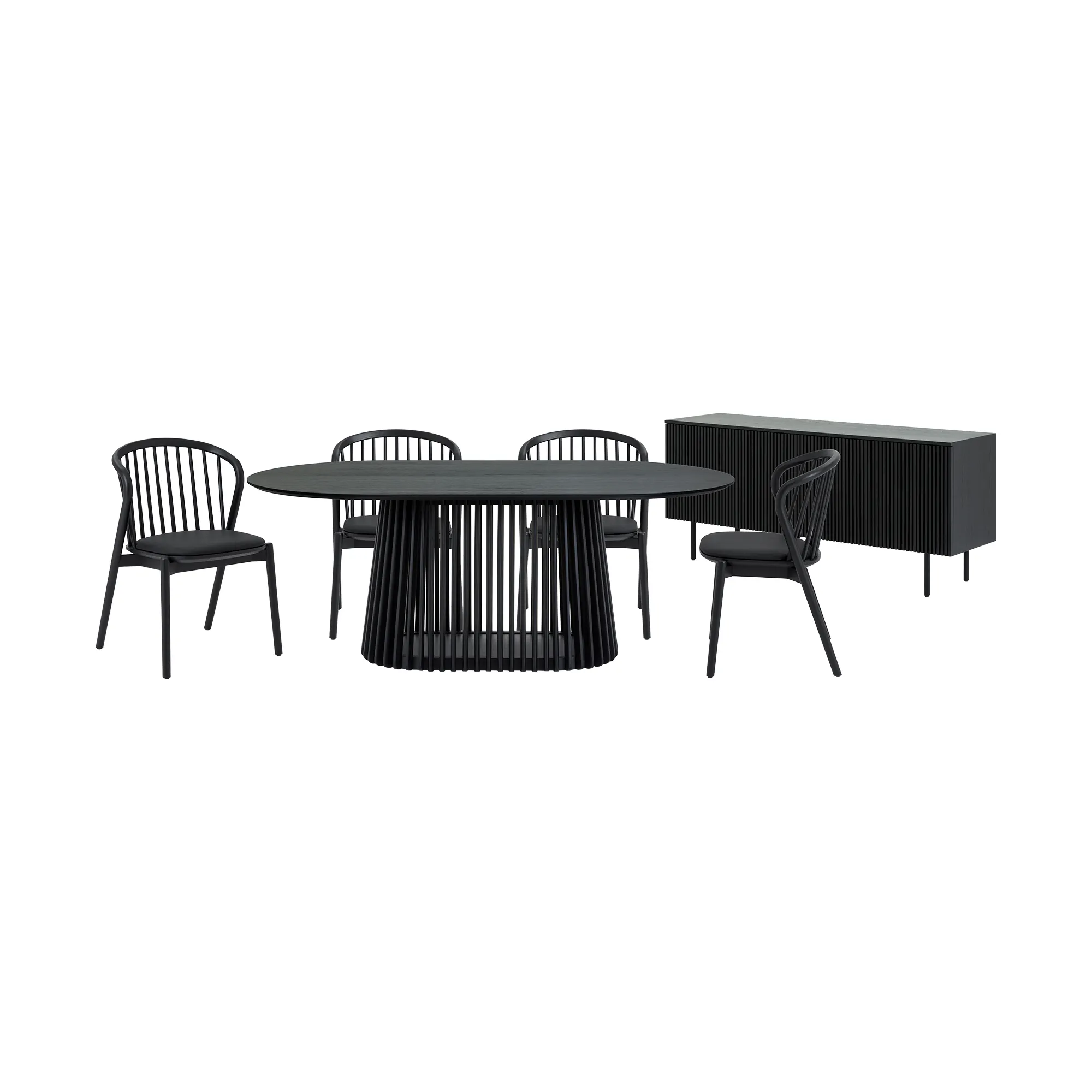 Pasadena Echo 6 Piece Oval Dining Set with Buffet in Black Oak Finish with Black Faux Leather