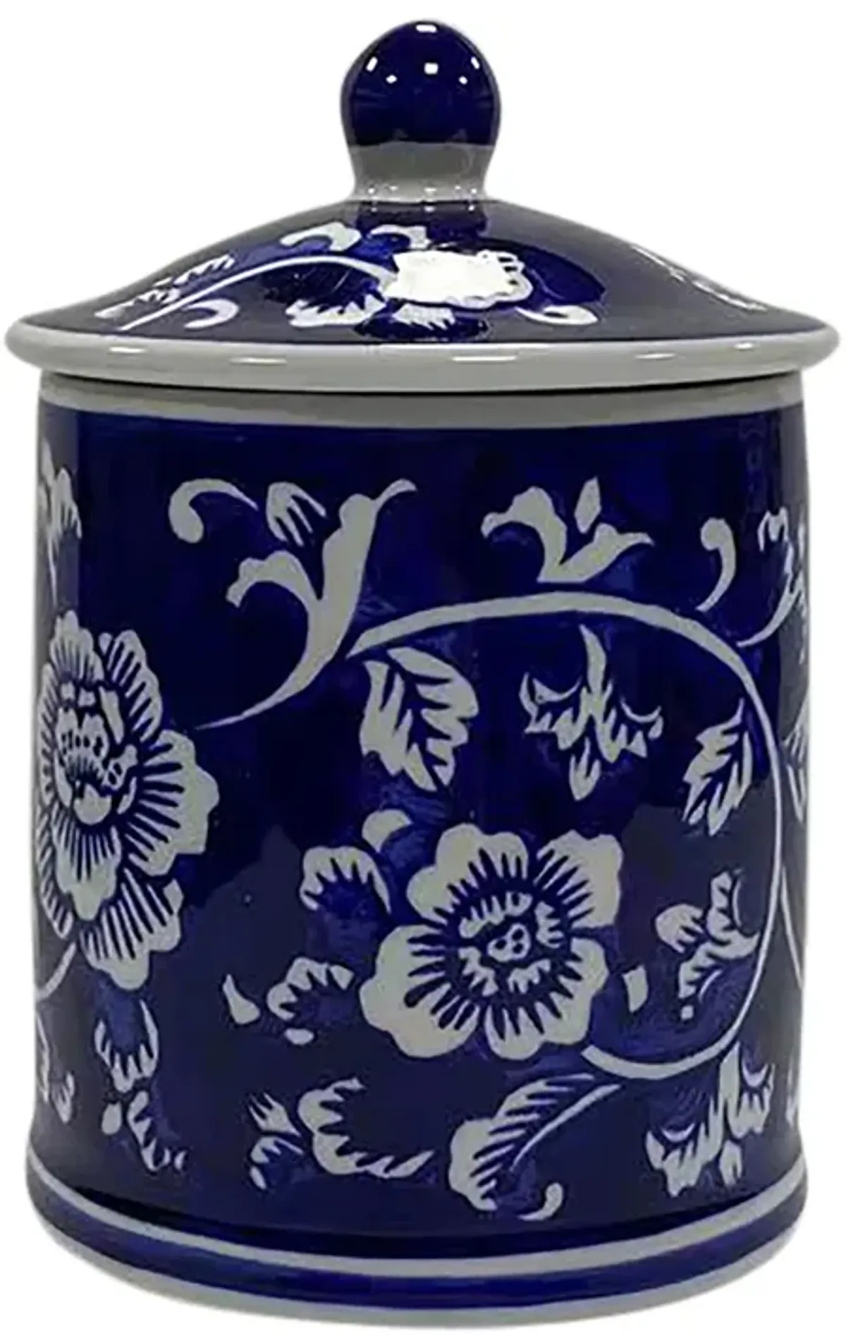 Cer, 6" 8oz Chinoiserie Scntd Candle W/lid,blu/wht