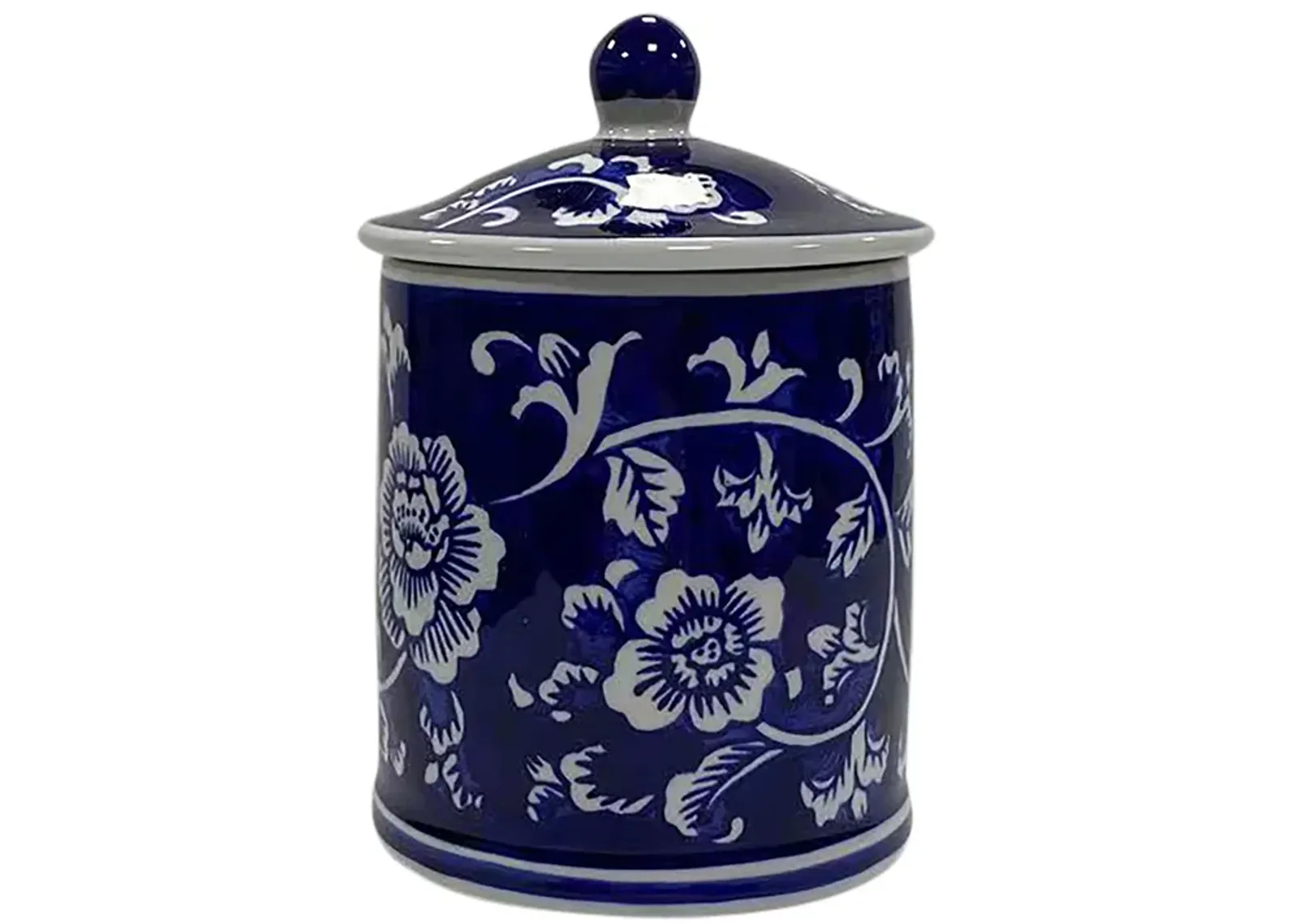 Cer, 6" 8oz Chinoiserie Scntd Candle W/lid,blu/wht