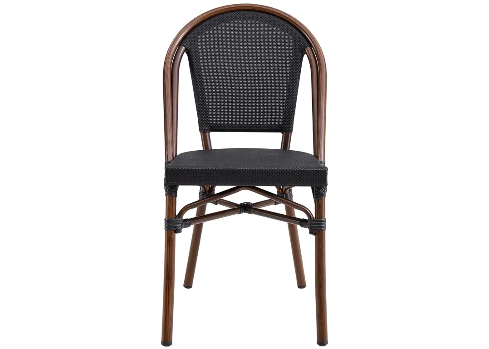 Jannie Stacking Side Chair in Black Textylene Mesh with Brown Frame - Set of 2