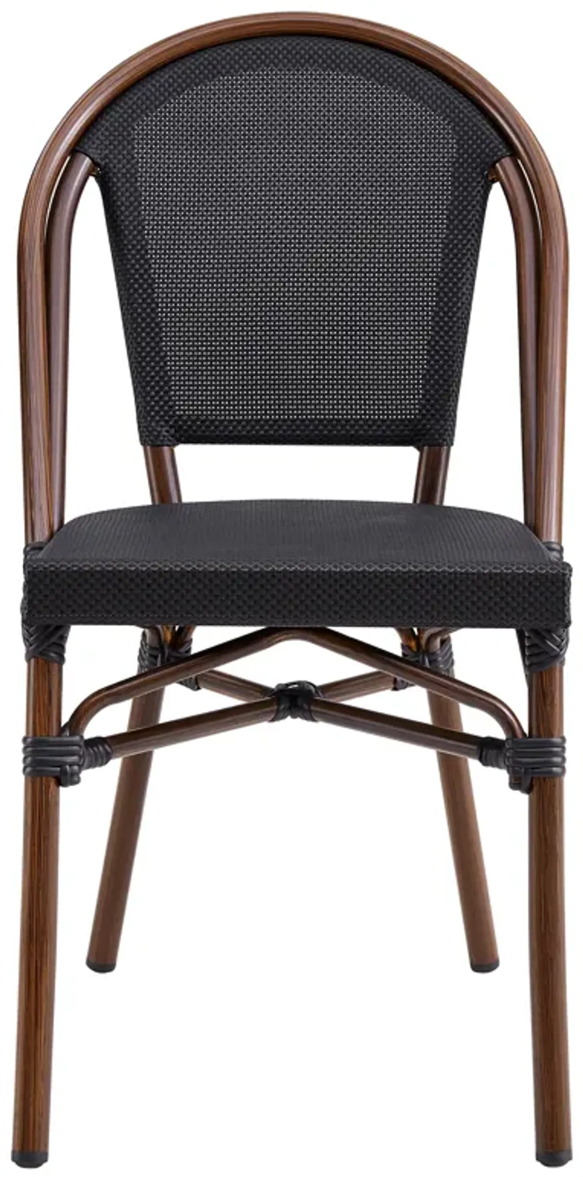 Jannie Stacking Side Chair in Black Textylene Mesh with Brown Frame - Set of 2