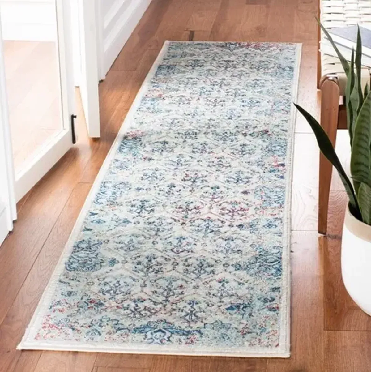 Brentwood 869 Ivory / Blue 2' X 6' Runner Powerloomed Rug