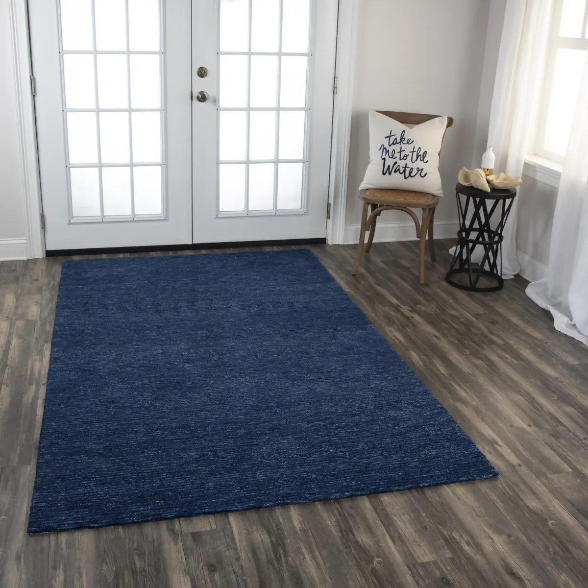 Mason Park Blue Solid/Tone on Tone Recycled Polyester 8'6" x 11'6" Rectangle Rug