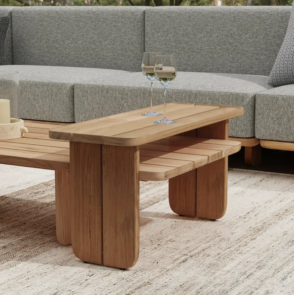 Hudson 31" Teak Wood Outdoor Coffee Table in Natural Tone