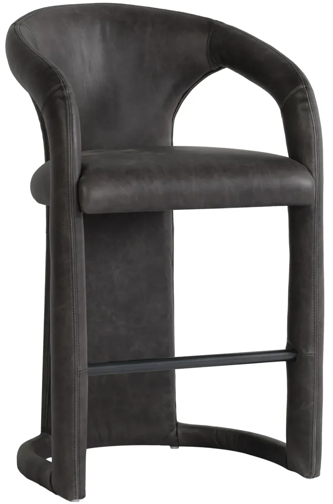 Archie 26" Distressed Leather Counter Stool in Charcoal