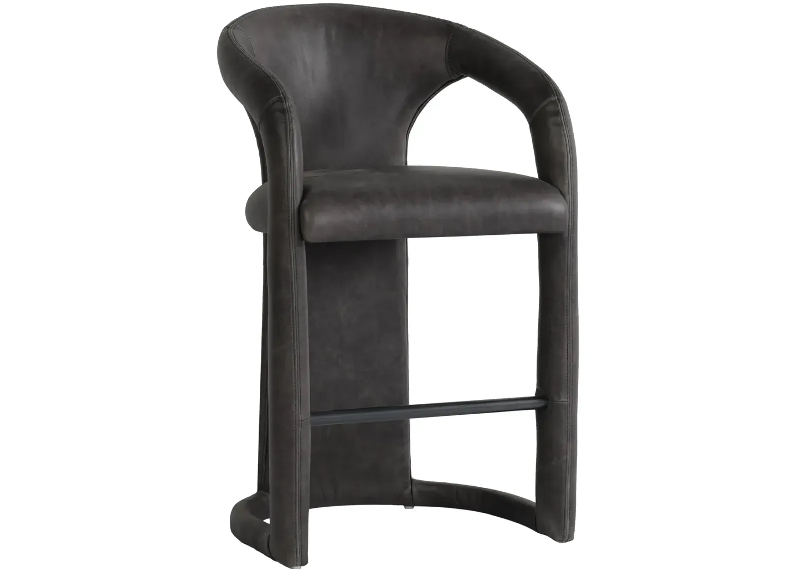 Archie 26" Distressed Leather Counter Stool in Charcoal