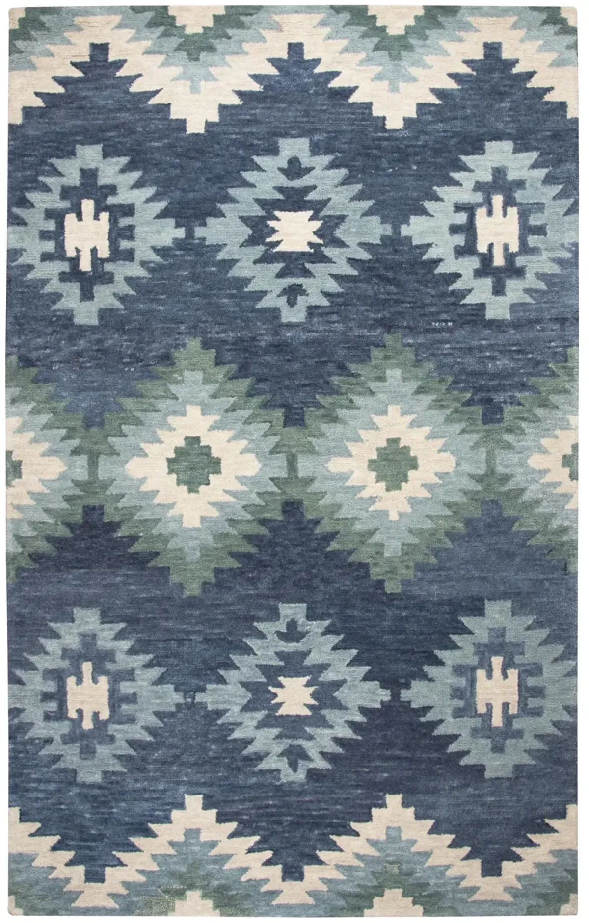 Leone Blue Southwestern Motifs Wool 5' x 8' Rectangle Rug