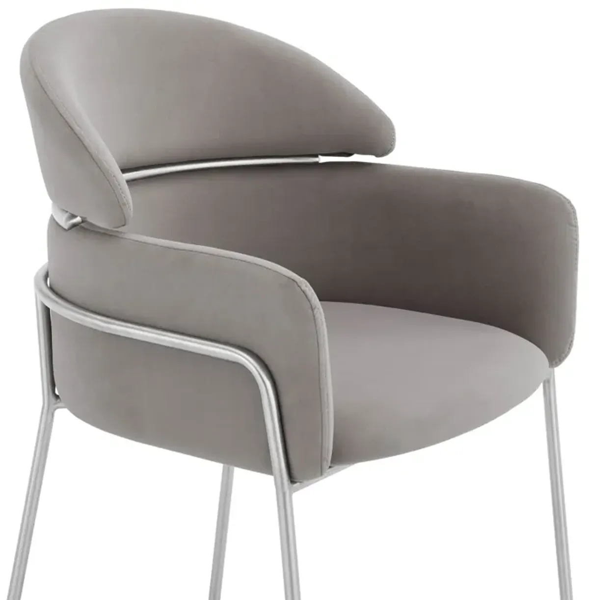 Portia Gray Velvet and Brushed Stainless Steel Dining Room Chairs - Set of 2