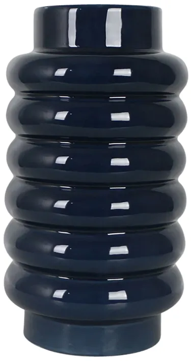 Cer, 16" Ribbed Vase, Navy