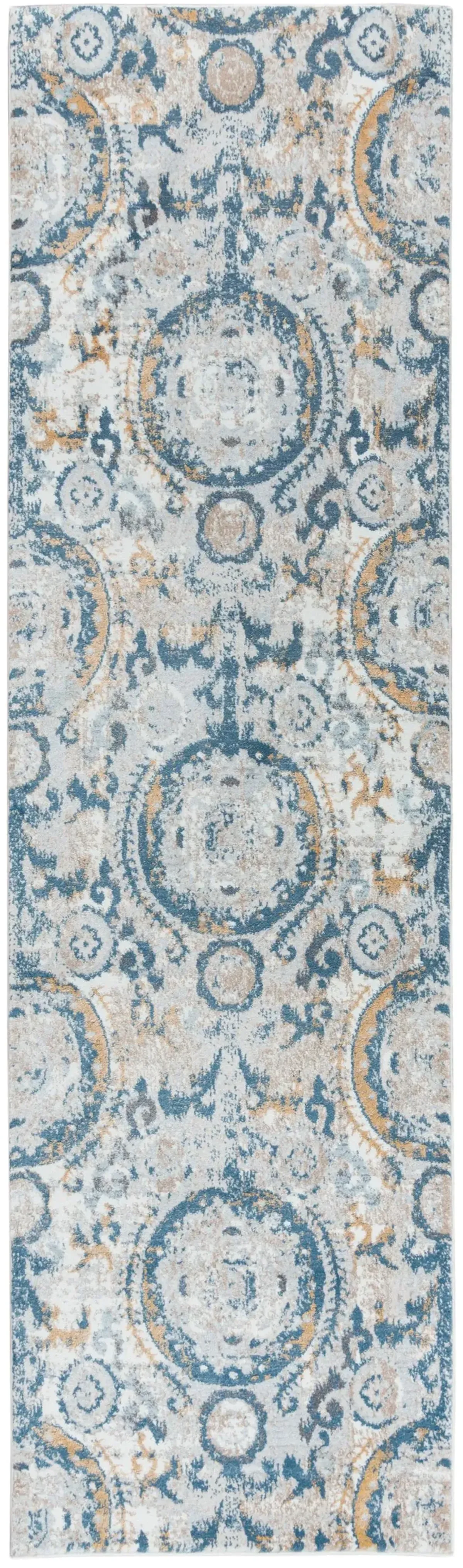 Bristol Beige/Blue Circles Polypropylene/Polyester 2'7" x 8' Runner Rug