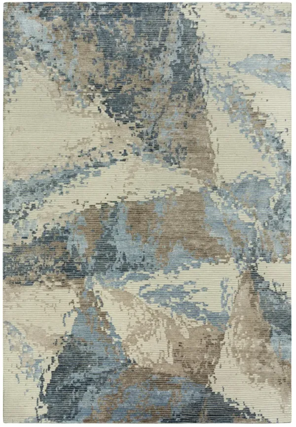 Finesse Beige/Blue Abstract Hand Spun New Zealand Wool/Tencel 8' x 10' Rectangle Rug