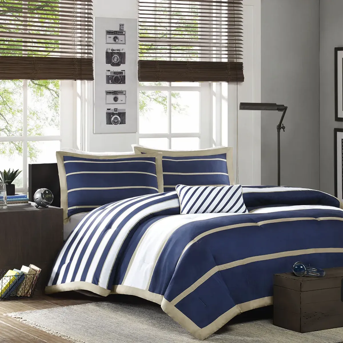 Mi Zone Ashton Khaki/Navy Comforter Set