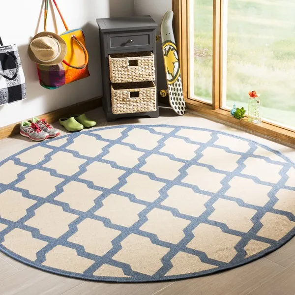 LINDEN 122 Collection LND122N-6R Cream / Blue 6'-7" X 6'-7" Round