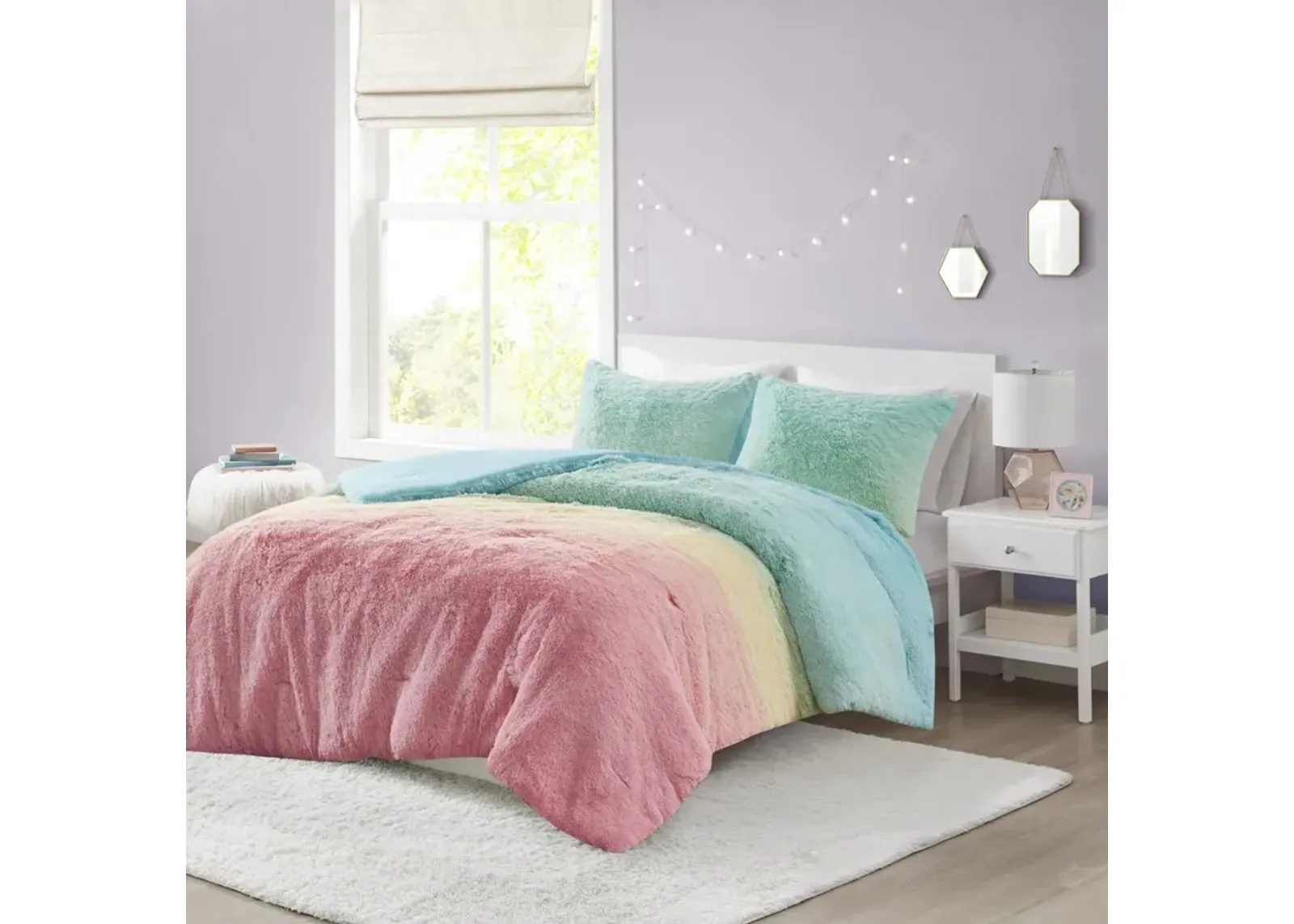 Ombre Shaggy Faux Fur Comforter Set