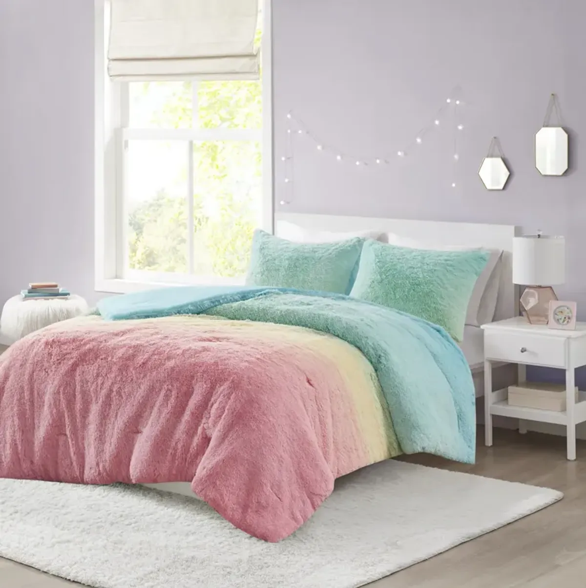 Ombre Shaggy Faux Fur Comforter Set