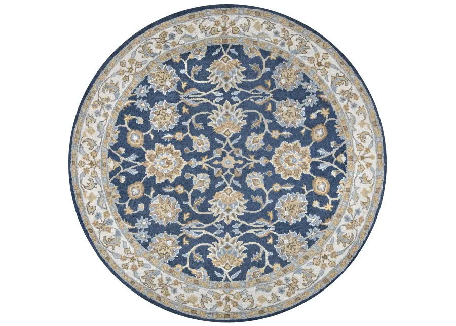 Ashlyn Blue border Wool 8' x 8' Round Round Rug