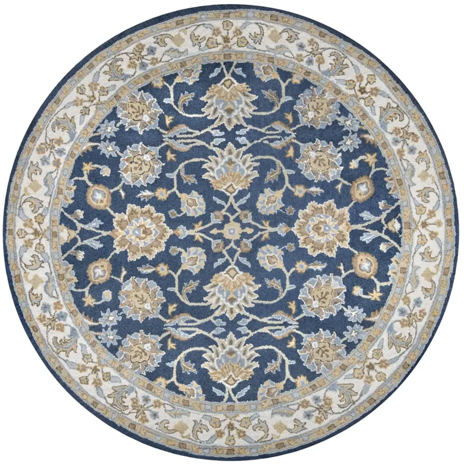 Ashlyn Blue border Wool 8' x 8' Round Round Rug