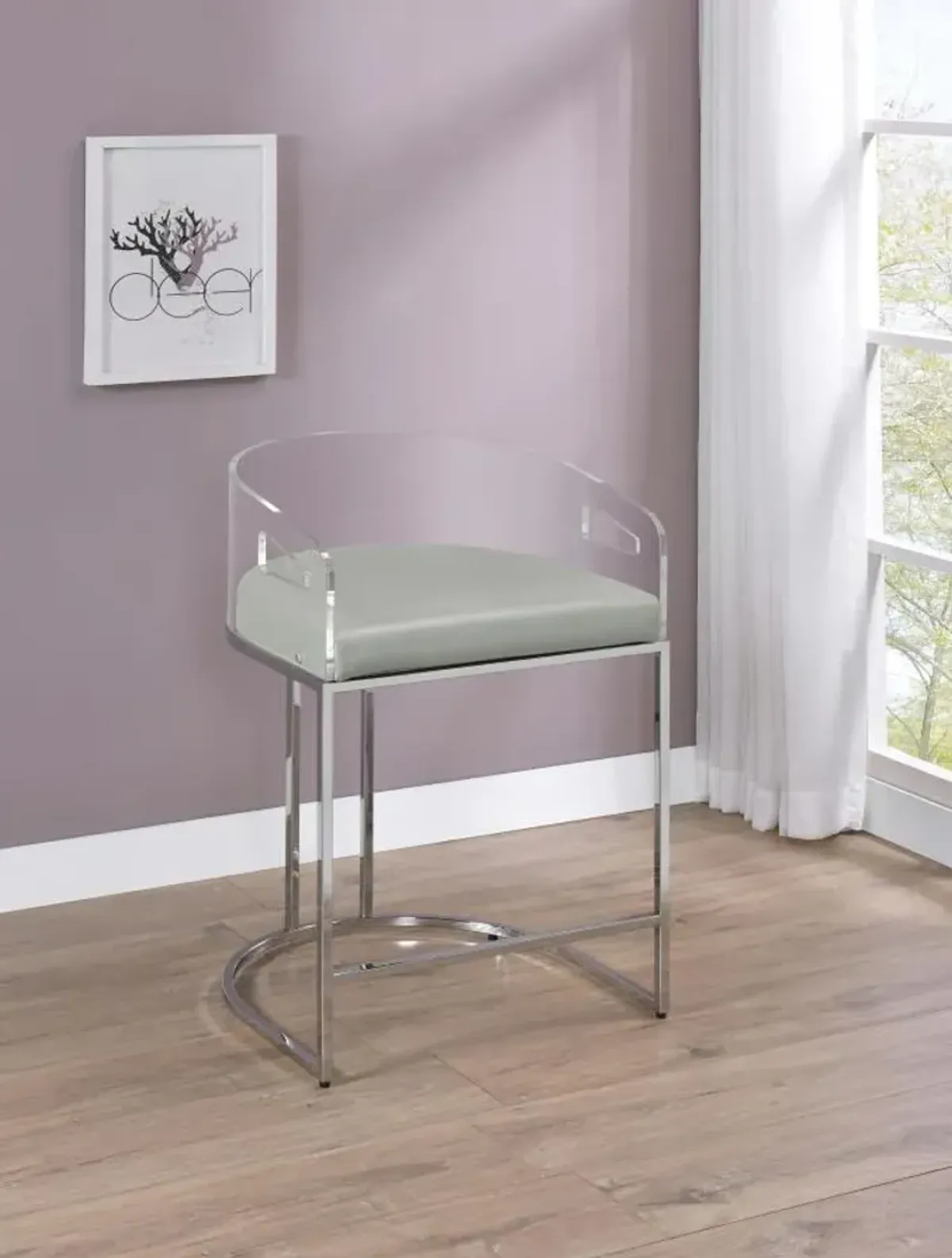 Thermosolis Acrylic Back Counter Height Stools Grey and Chrome (Set of 2)