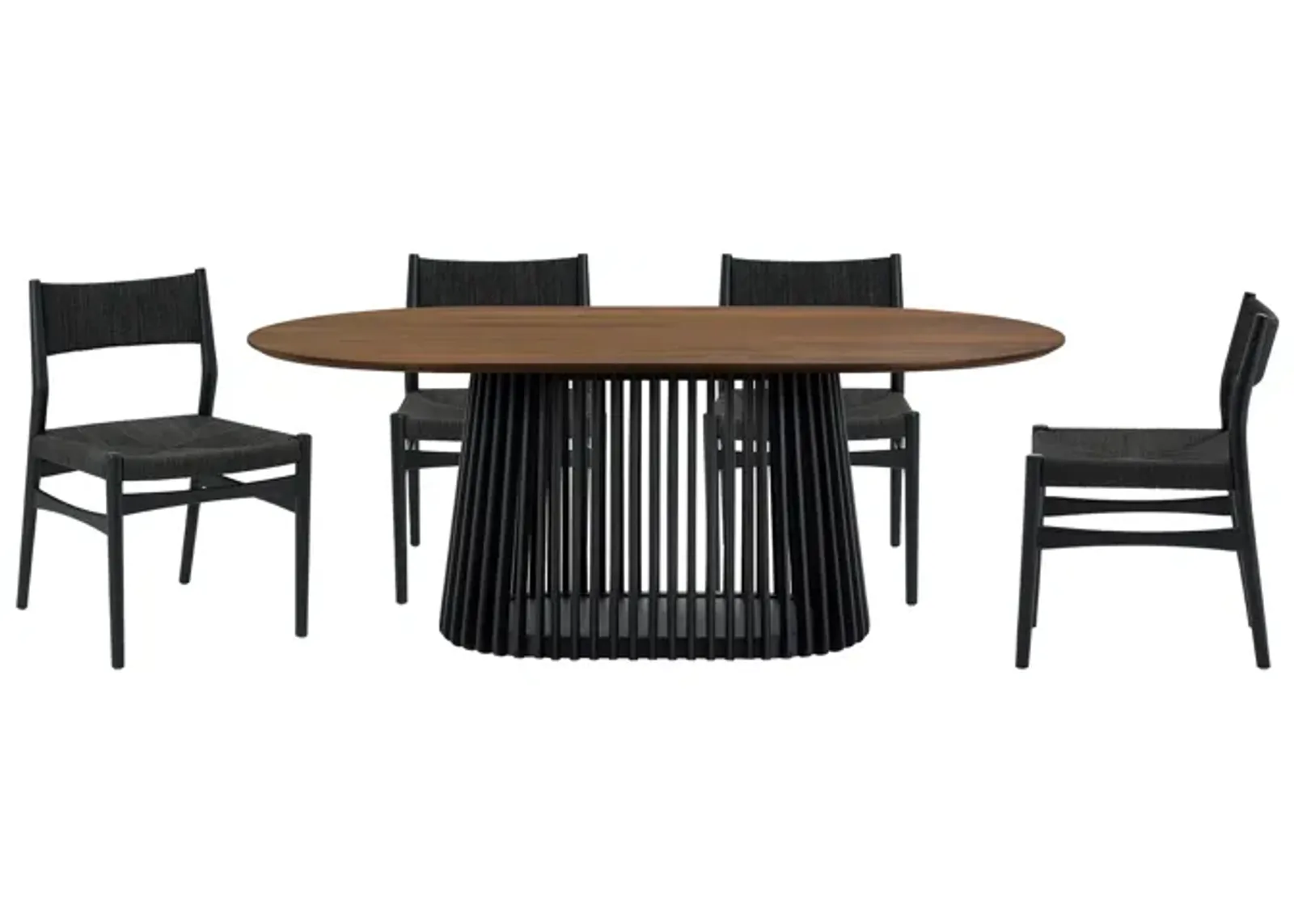 Pasadena Erie 5 Piece Oval Dining Set in Walnut and Black Finish with Paper Cord Chairs