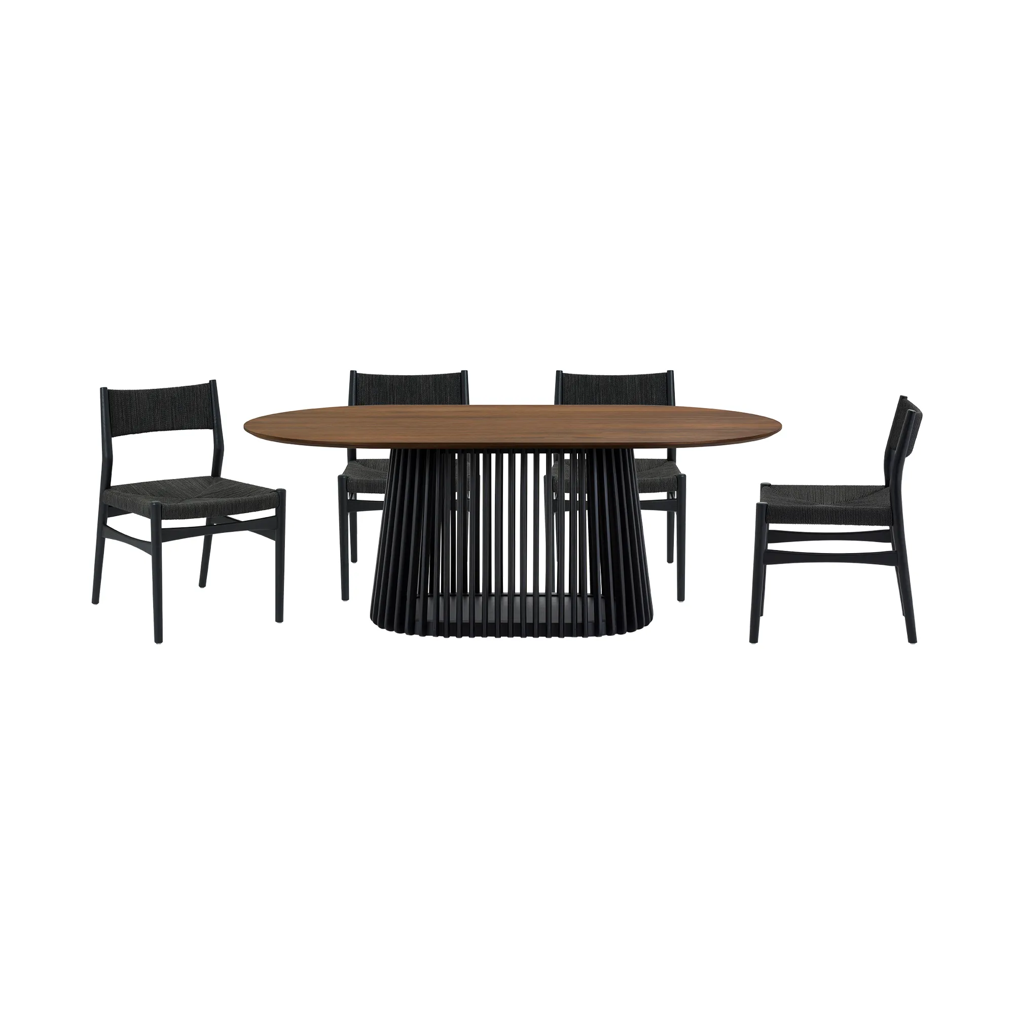 Pasadena Erie 5 Piece Oval Dining Set in Walnut and Black Finish with Paper Cord Chairs