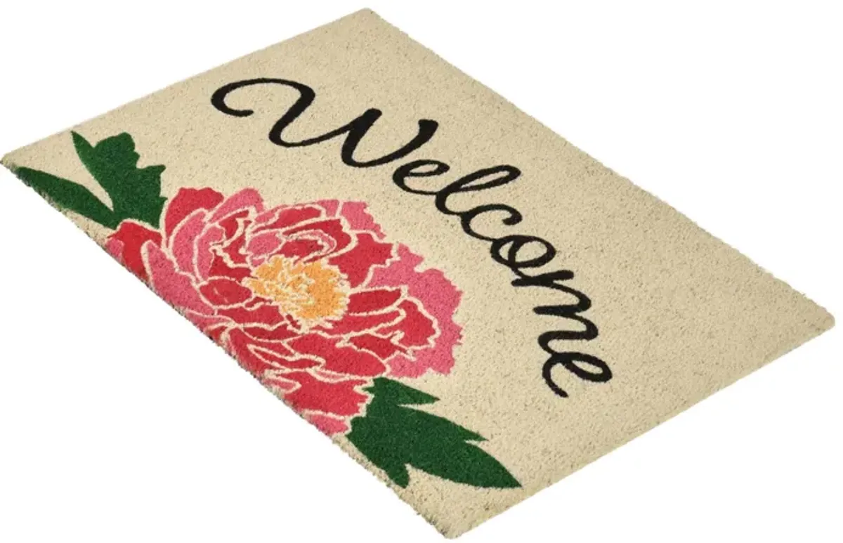 Peony Welcome 24"x36" Doormat Choir Front and PVC Backing Pink and Sand