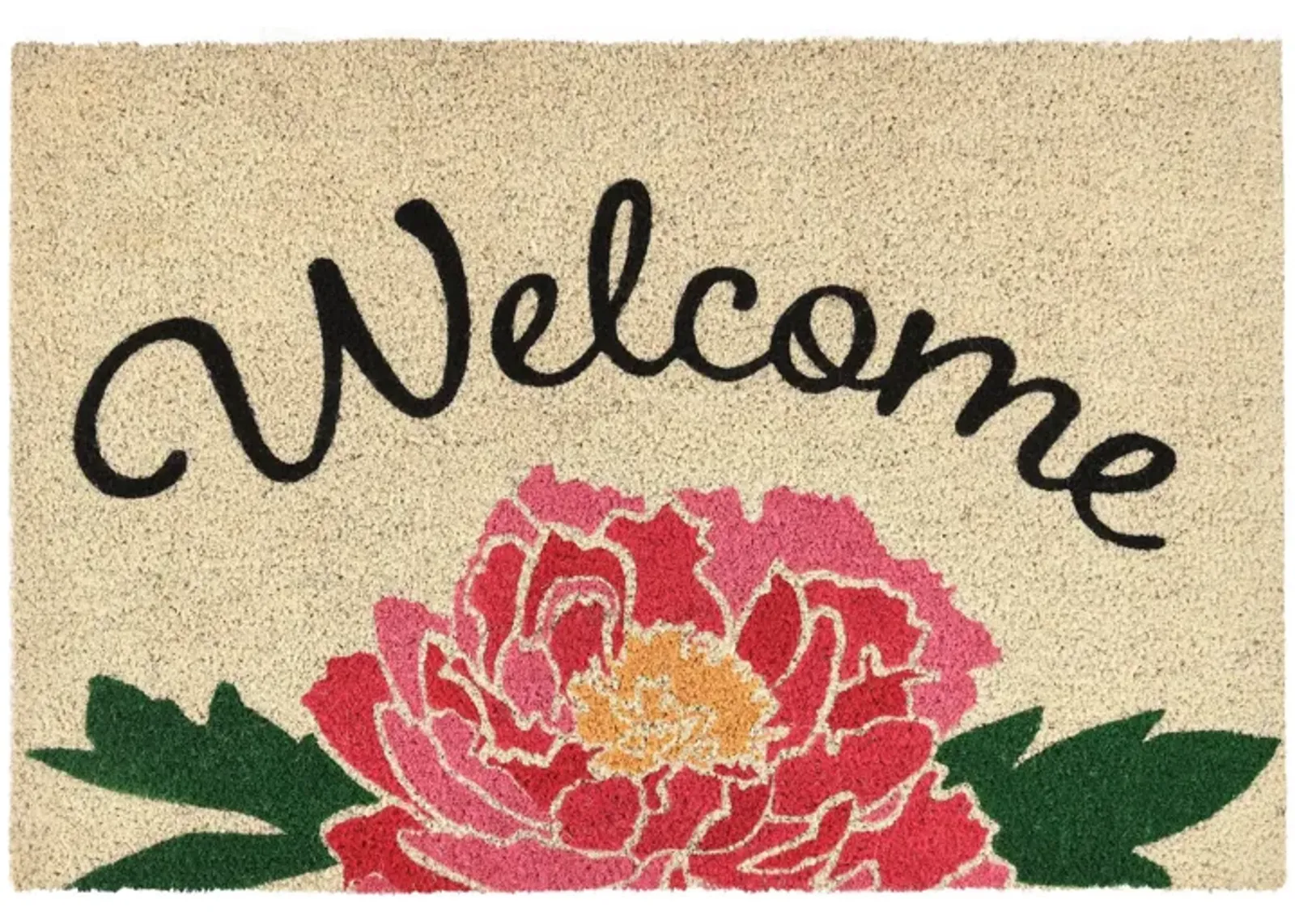 Peony Welcome 24"x36" Doormat Choir Front and PVC Backing Pink and Sand