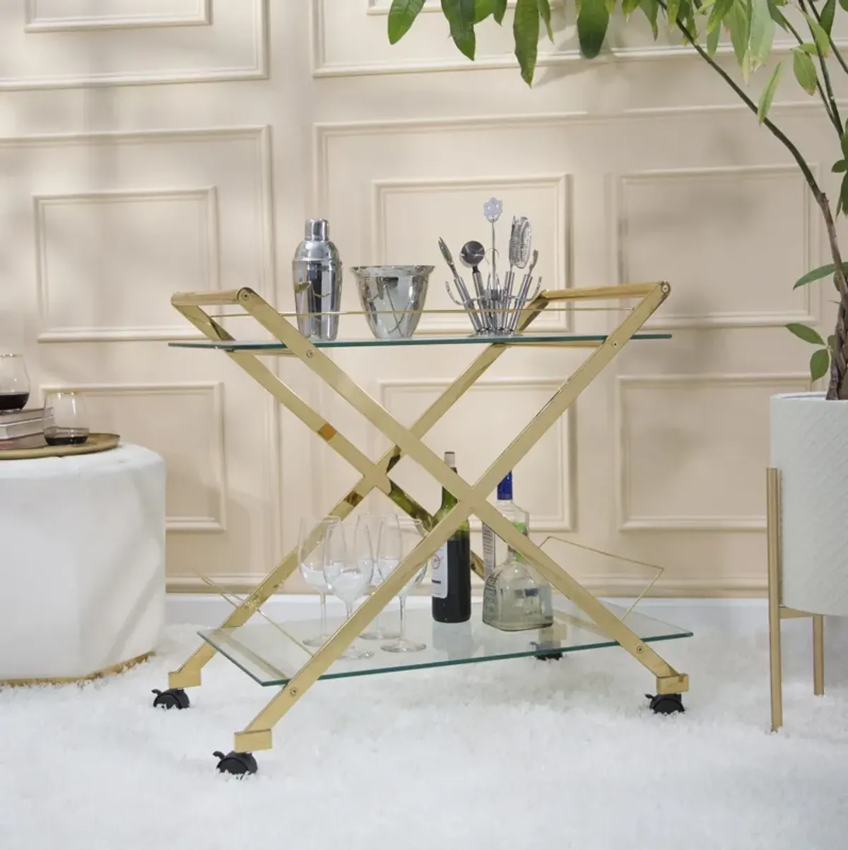 Trolley Rolling 2-Tier Bar Cart