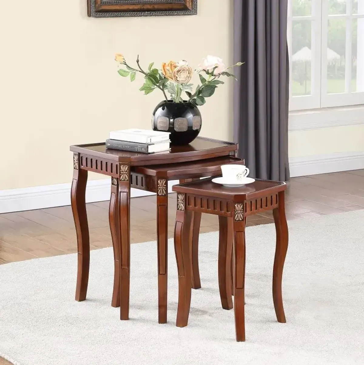 Daphne 3-piece Curved Leg Nesting Tables Warm Brown