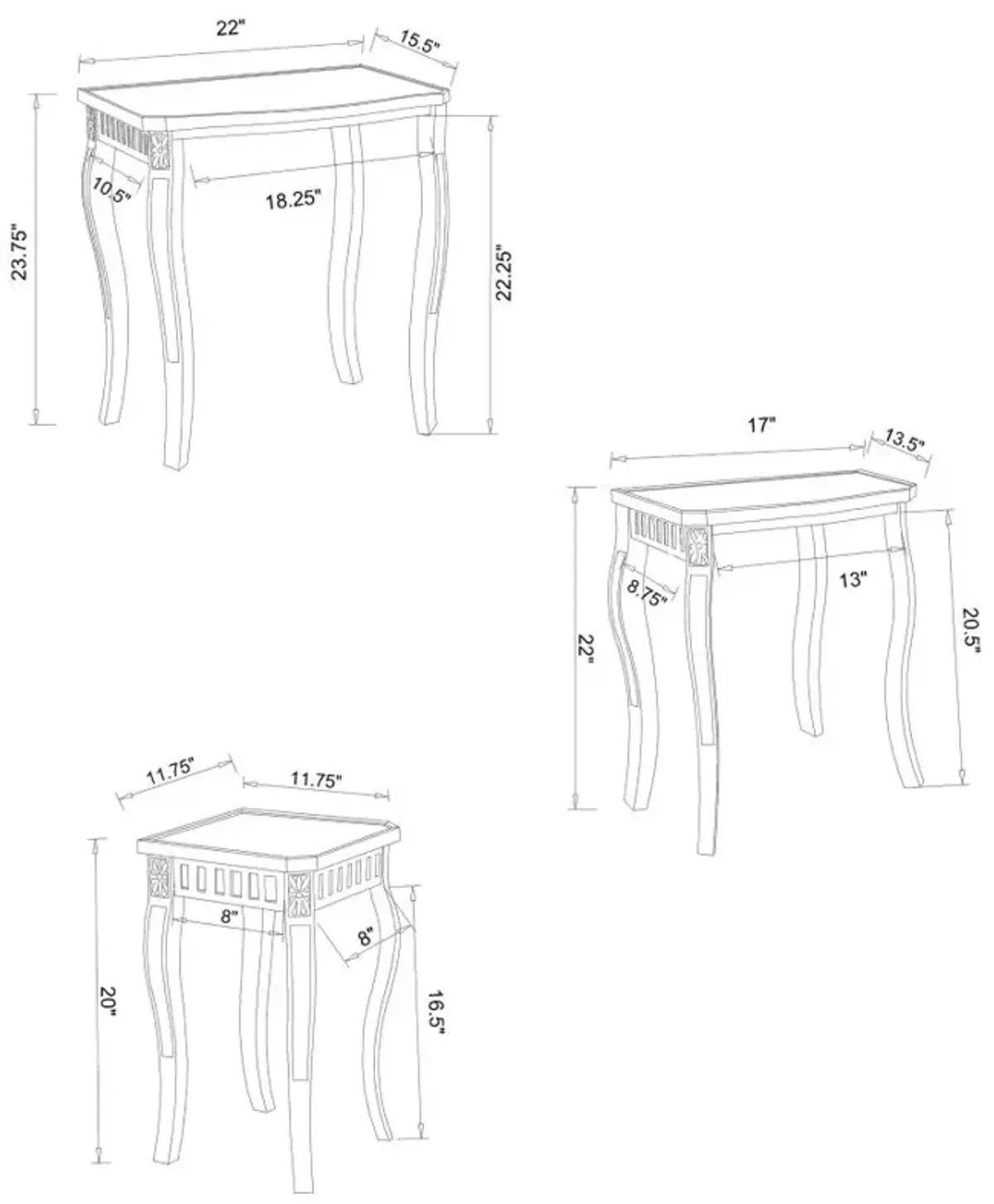 Daphne 3-piece Curved Leg Nesting Tables Warm Brown