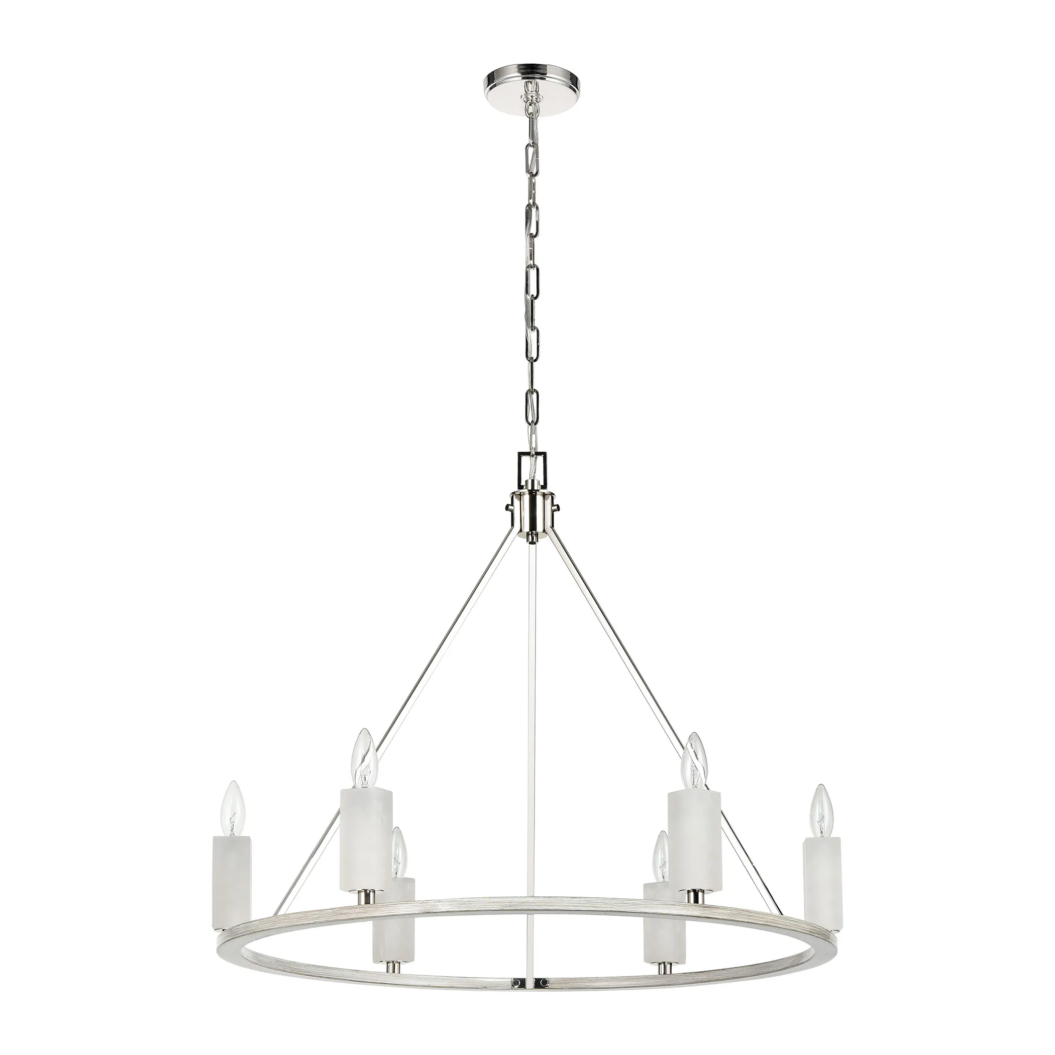 White Stone 30" Wide 6-Light Chandelier - Polished Nickel