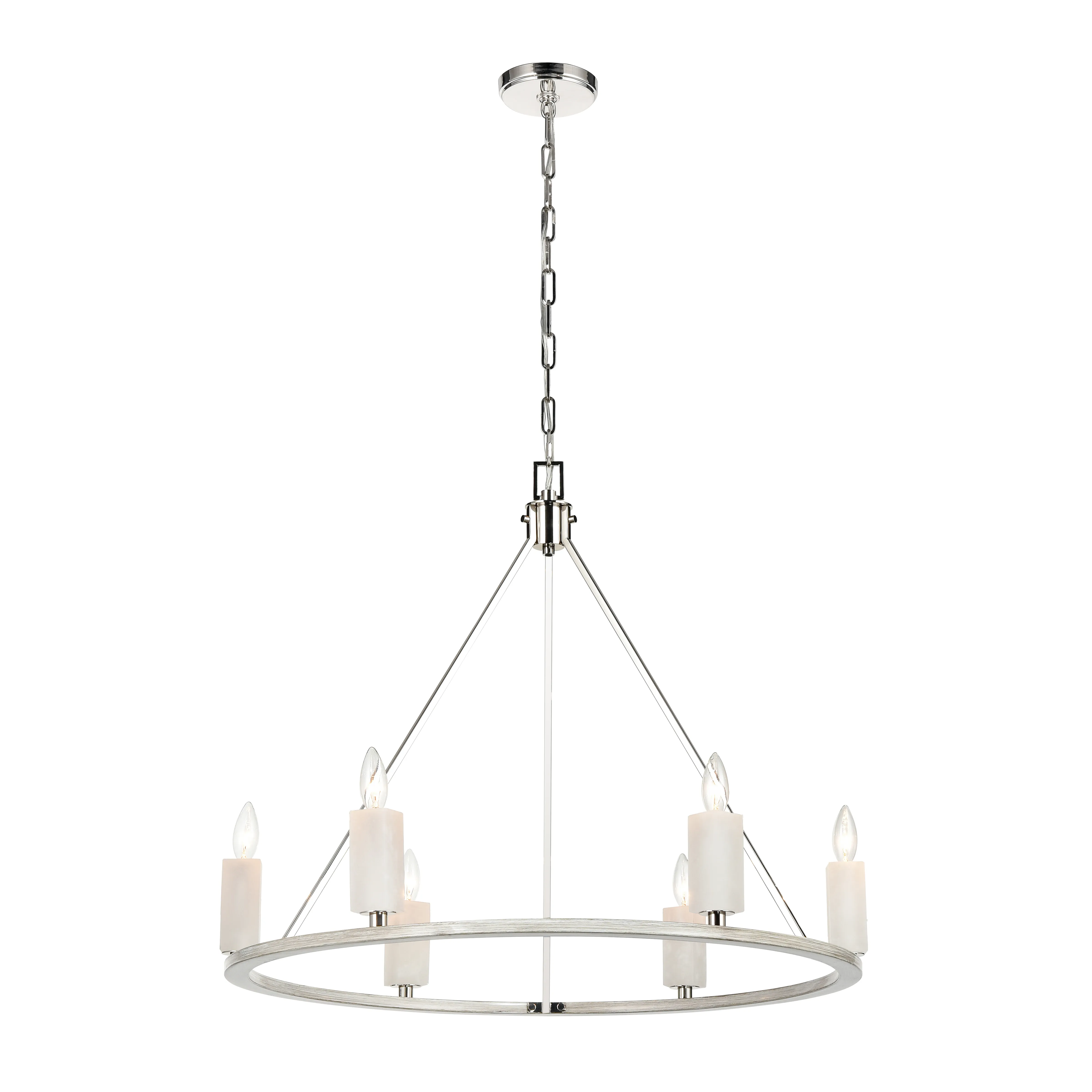 White Stone 30" Wide 6-Light Chandelier - Polished Nickel