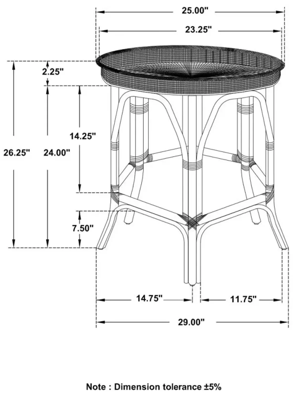 Baltinglass round Rattan Tray Top Accent Table Black