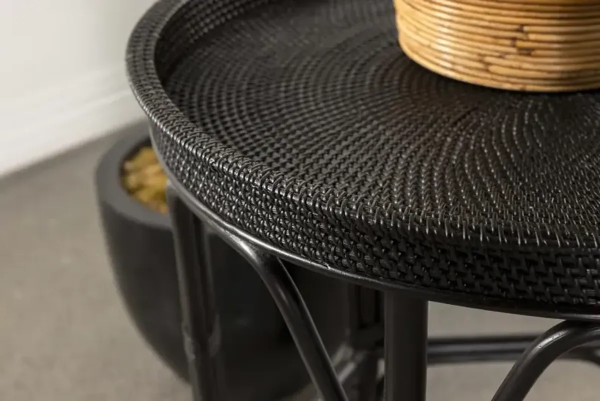 Baltinglass round Rattan Tray Top Accent Table Black