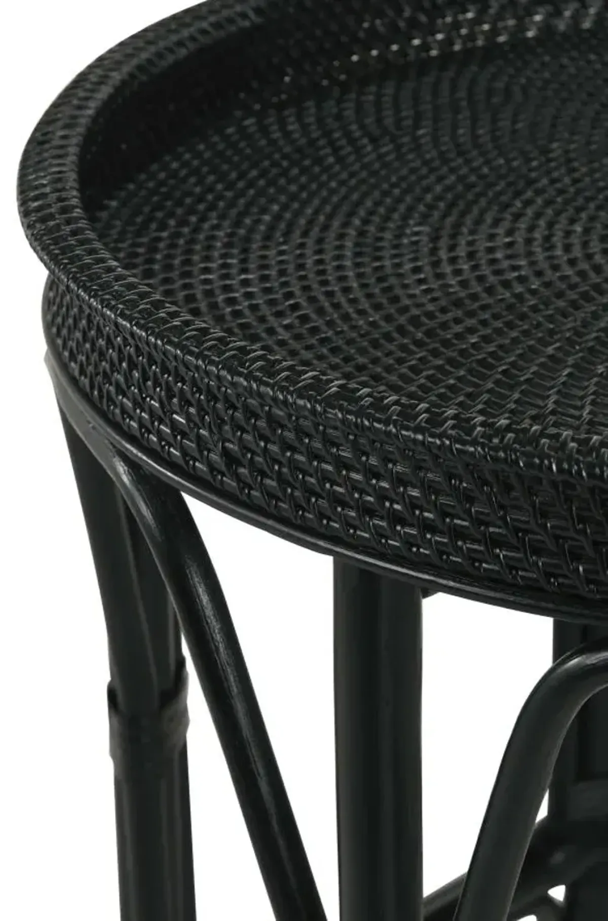 Baltinglass round Rattan Tray Top Accent Table Black