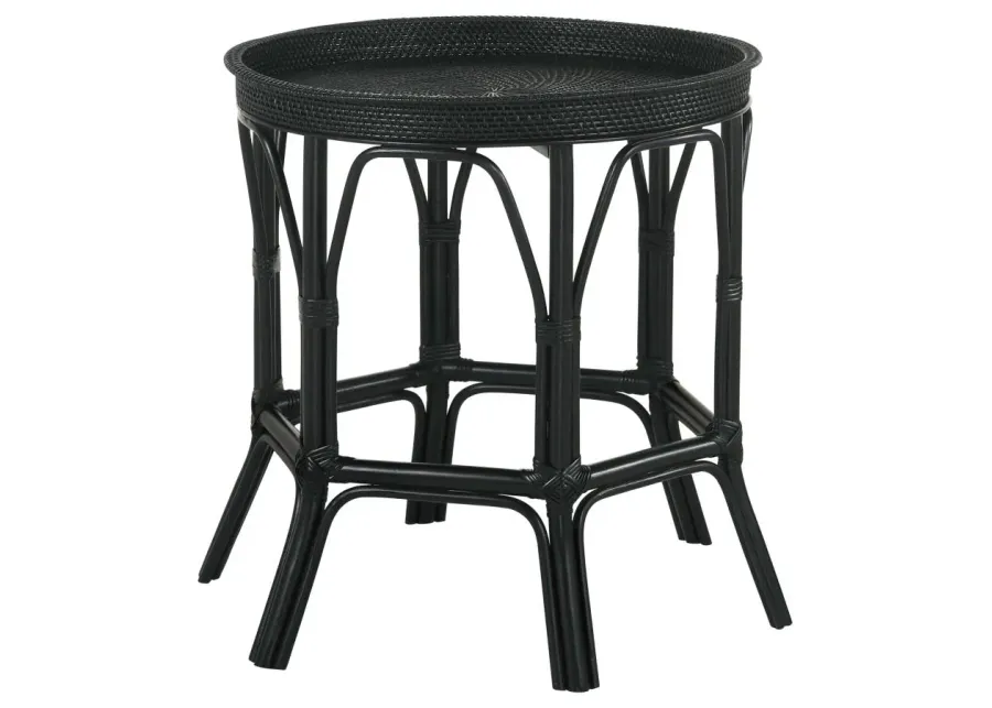 Antonio Round Rattan Tray Top Accent Table Black