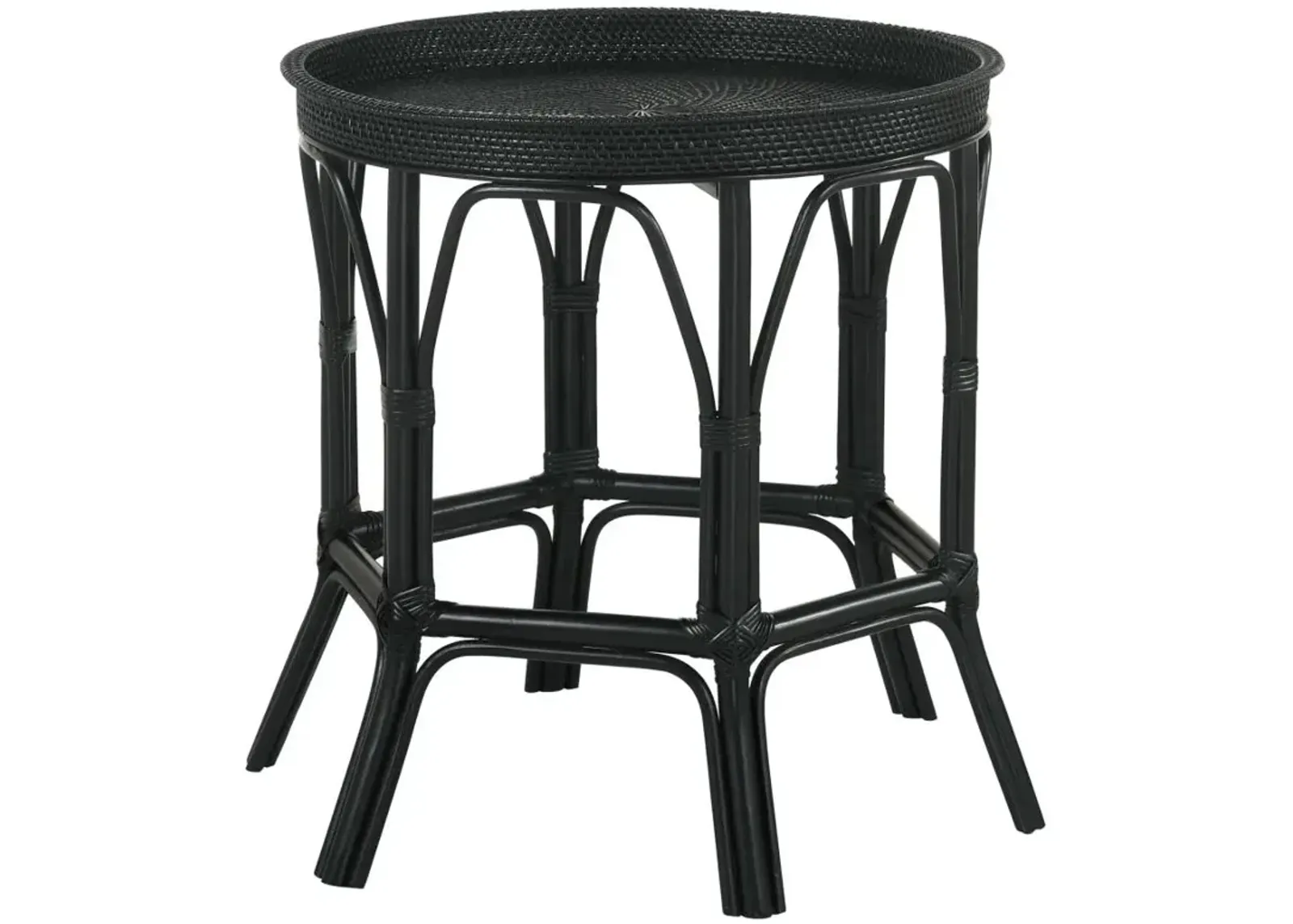 Baltinglass round Rattan Tray Top Accent Table Black