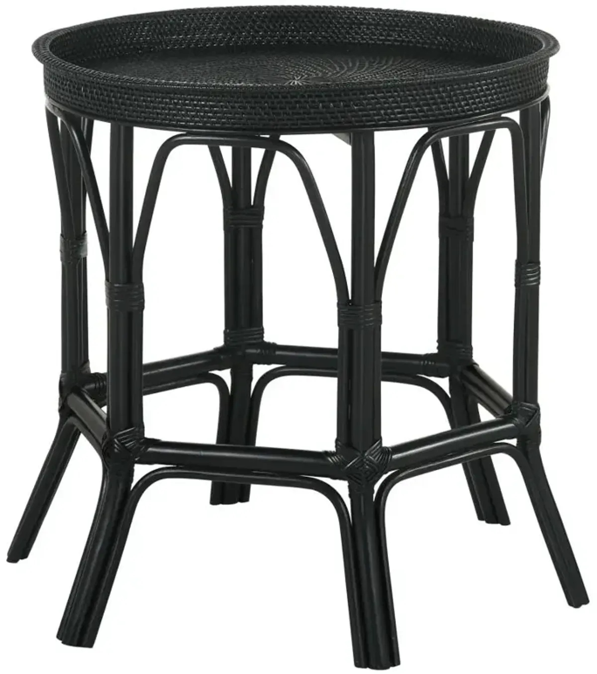 Antonio Round Rattan Tray Top Accent Table Black