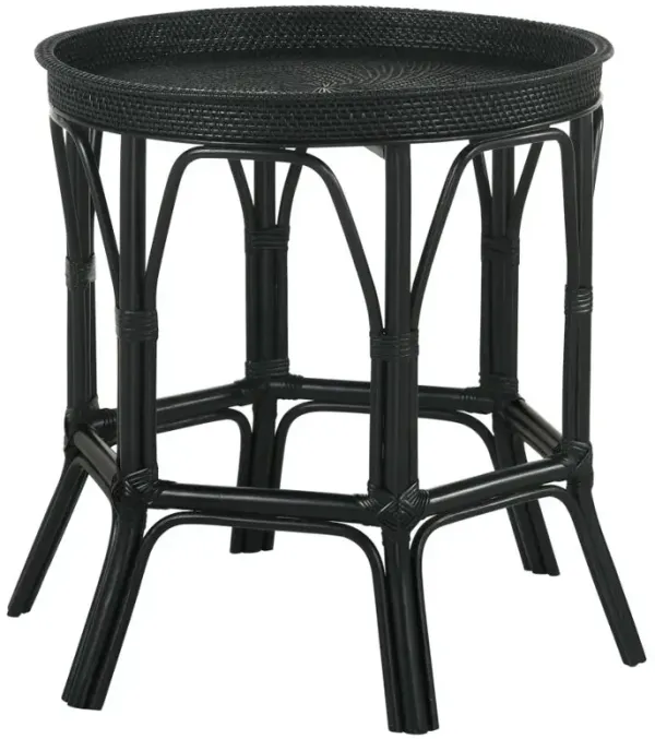 Baltinglass round Rattan Tray Top Accent Table Black