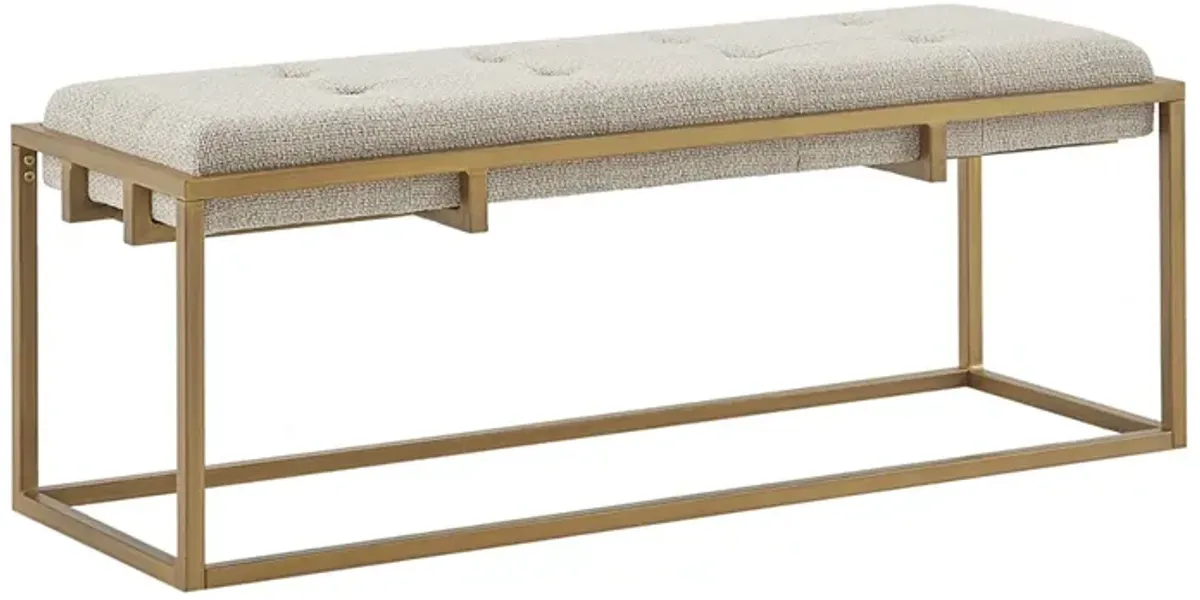 Madison Park Greenwich Brown/Antique Bronze Button-tufted Upholstered Metal Base Accent Bench