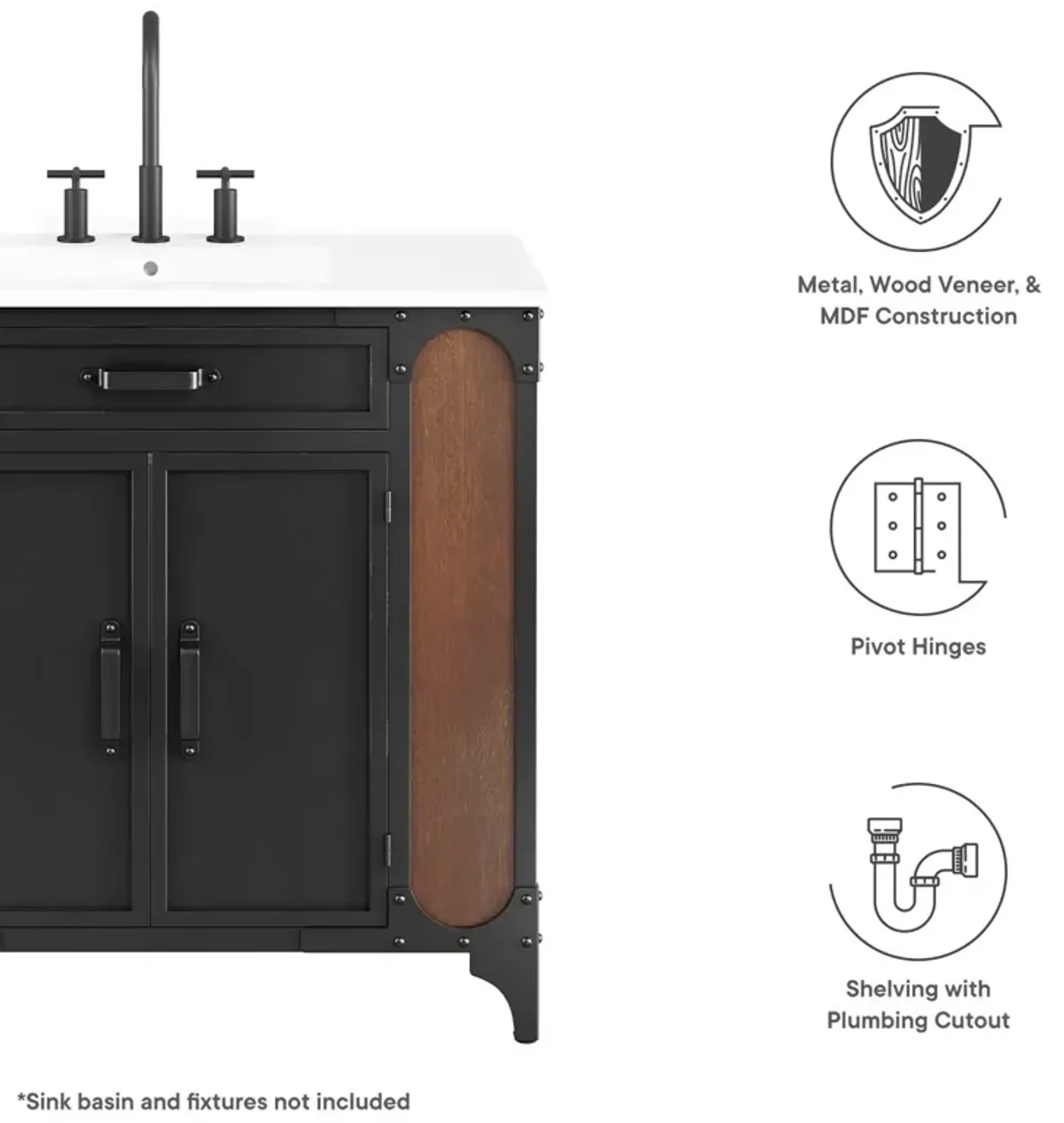 Steamforge 36" Bathroom Vanity Cabinet (Sink Basin Not Included)