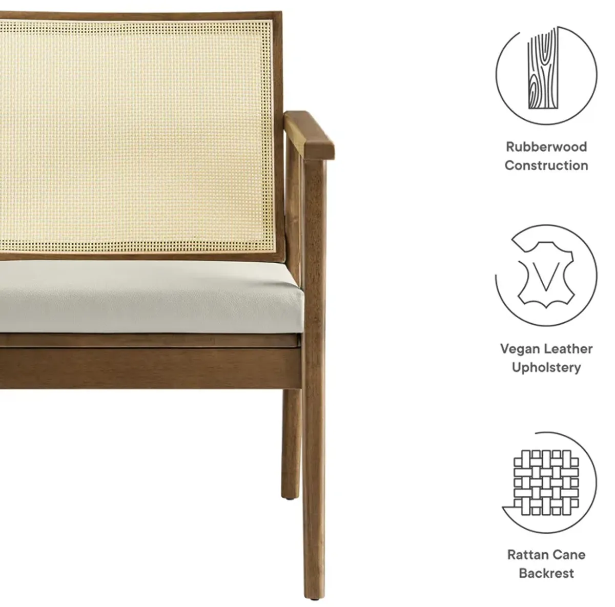 Thera Vegan Leather and Cane Accent Armchairs Set of 2 by Modway
