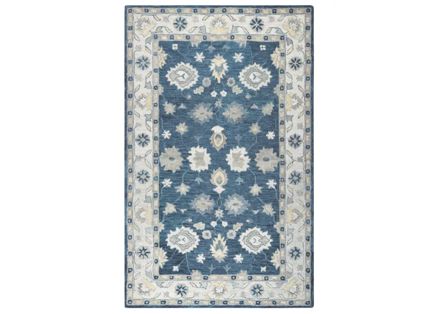 Leone Blue Traditional Motifs Wool 5' x 8' Rectangle Rug