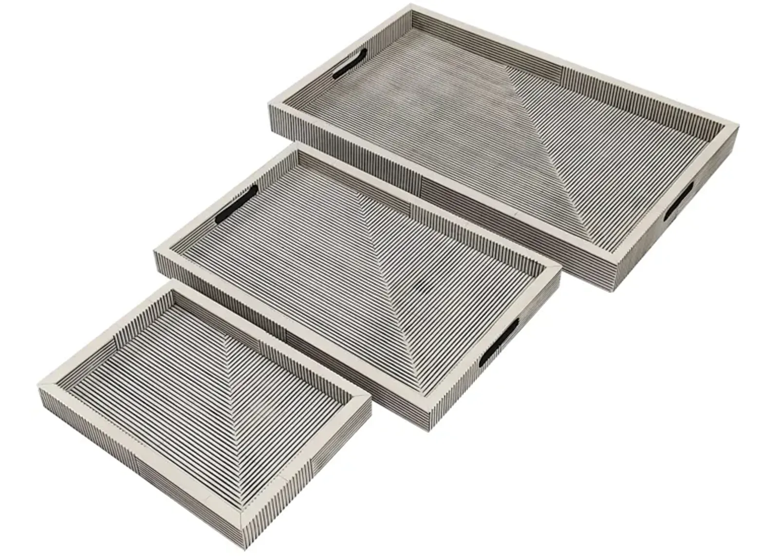 Resin, S/3 13/18/24" Pinstripe Trays, Gray/white